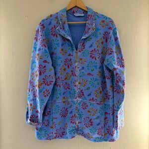 Fresh Produce Womens Zip Up Jacket Size 2X Cotton USA Pockets Floral Fish